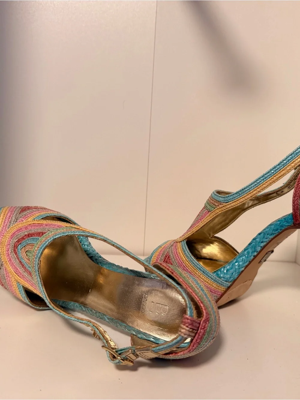 Bakers Rainbow Woven Platform Stiletto Heels Size 8.5 Y2K Colorful Sandals